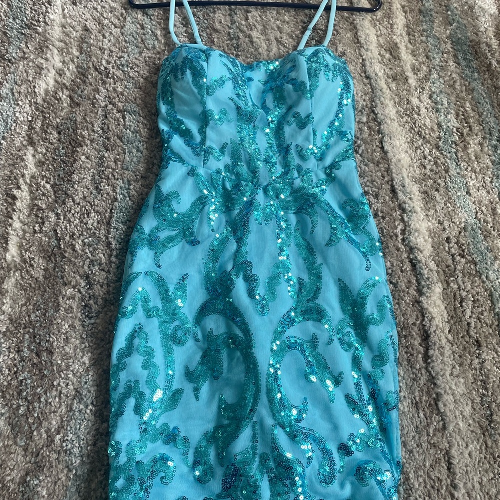 Havaianas Blue Bodycon Cocktail Dress Spaghetti Strap